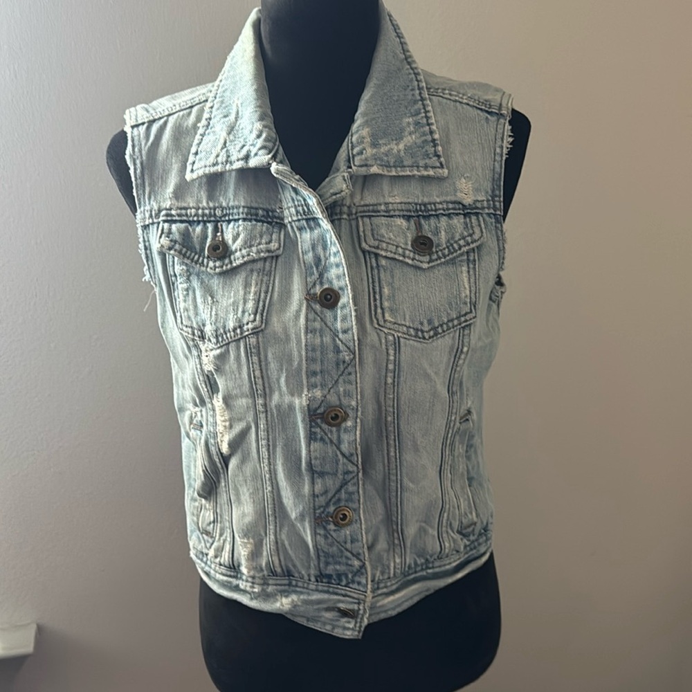 Heritage 1981 ripped distressed buttoned up denim jeans vest sz‎ L